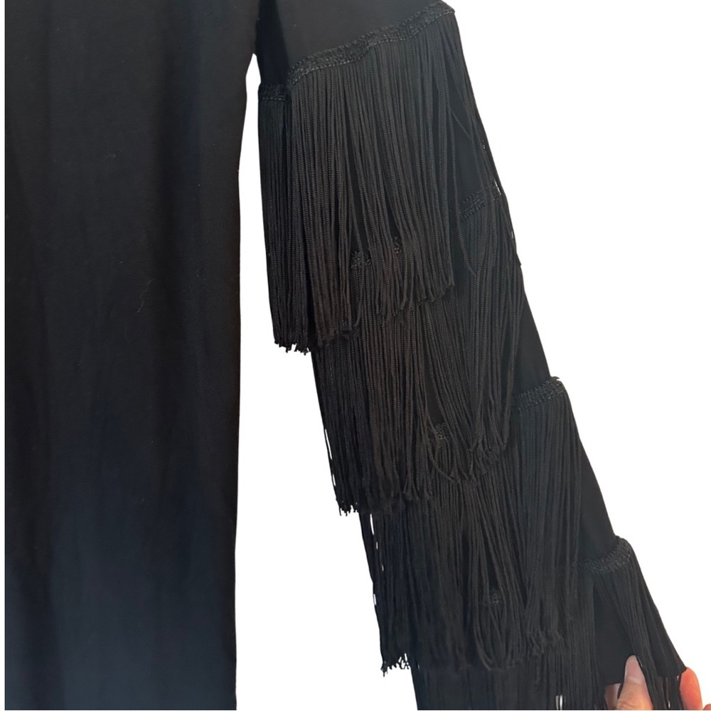 Bailey 44 Black Fringe Sleeve Shift Dress Women’s Medium Made in USA - Picture 8 of 11